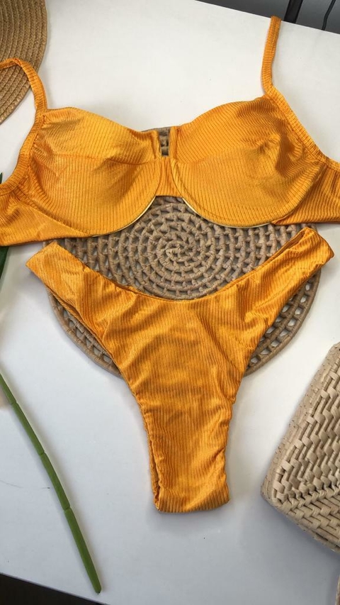 Biquíni Meia Taça Amarelo Ouro Canelado