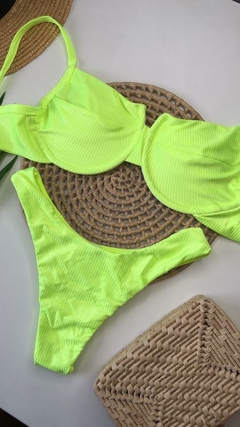 Biquíni Meia Taça Amarelo Neon Canelado