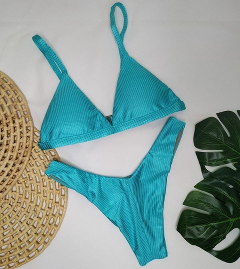 Conjunto Comfort Premium Azul Piscina Canelado