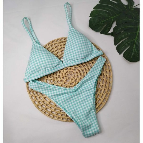 Conjunto Comfort Premium Xadrez Verde Água