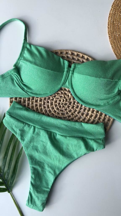 Conjunto Meia Taça Hot Pant Verde Lurex