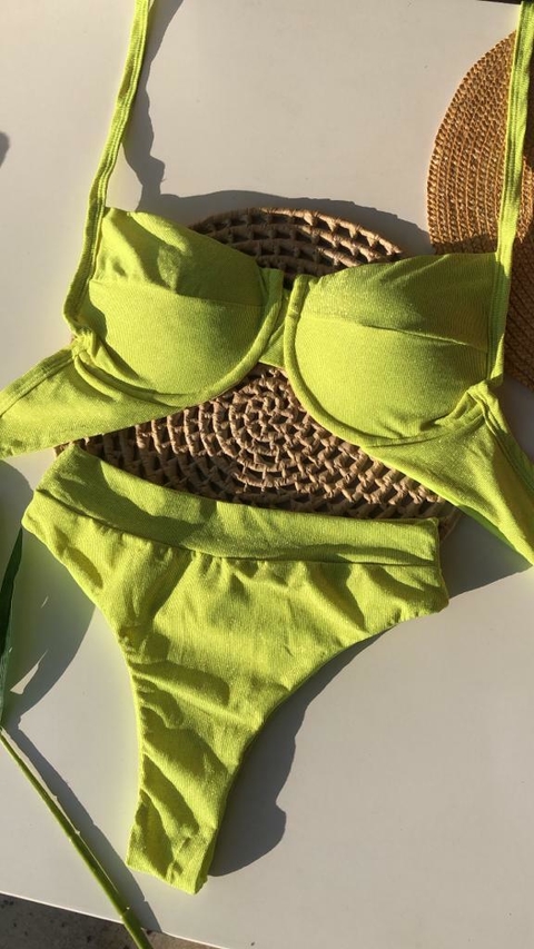 Conjunto Meia Taça Hot Pant Amarelo Neon Lurex