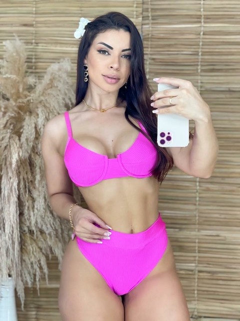 Conjunto Meia Taça Hot Pant Rosa Pink Canelado