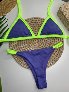 Biquíni Tanga Roxo com Verde Neon Doots