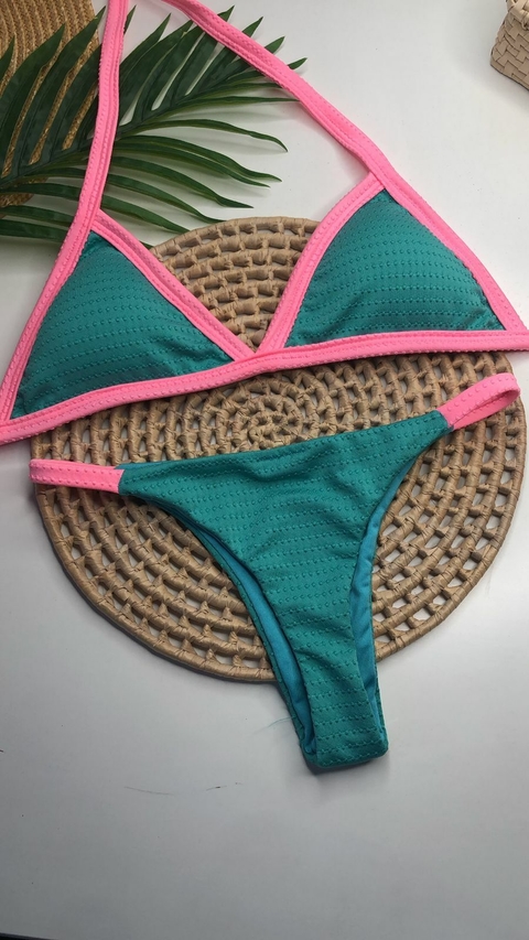 Biquíni Tanga Azul com Rosa Bebê Doots