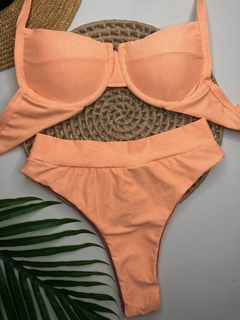 Conjunto Meia Taça Hot Pant Laranja Summer Lurex