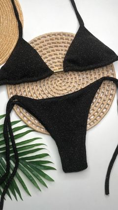 Conjunto Lacinho Preto Fios Dourado Lurex