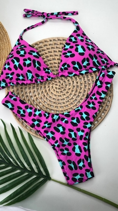 Conjunto Comfort Onça Rosa com Turquesa Liso on internet