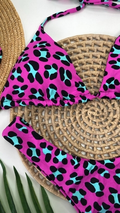 Conjunto Comfort Onça Rosa com Turquesa Liso - Manaui Beachwear