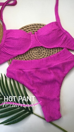 Conjunto Meia Taça Hot Pant Rosa Pink Texturizado