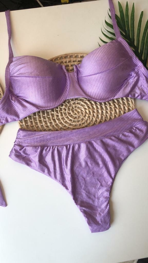 Conjunto Meia Taça Hot Pant Lilás Canelado