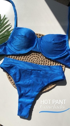 Conjunto Meia Taça Hot Pant Azul Escuro Canelado - tienda online