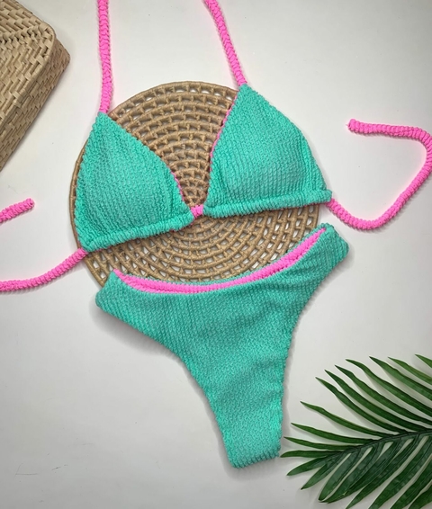 Conjunto Comfort Dupla Face Verde Agua Com Rosa Bebê Texturizado