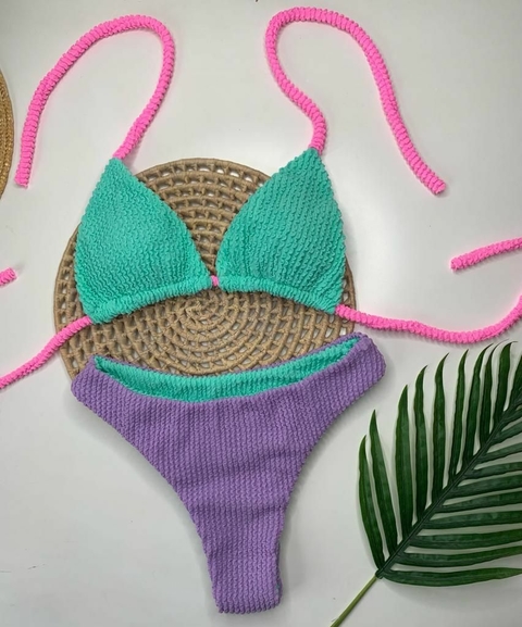 Conjunto Comfort Dupla Face Lilás com Verde Água Texturizado