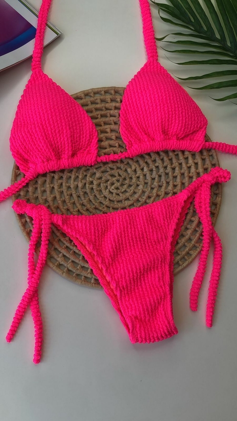 Conjunto Lacinho Rosa Neon Texturizado