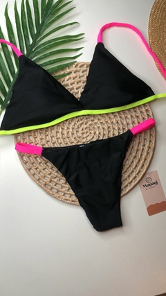 Biquíni Tanga Preto Tiras Neon Trilobol