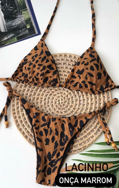Conjunto Lacinho Onça Marrom Liso