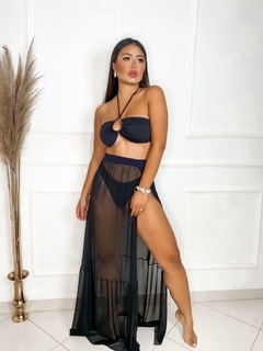 Saia Longa Tule Preta com Fenda