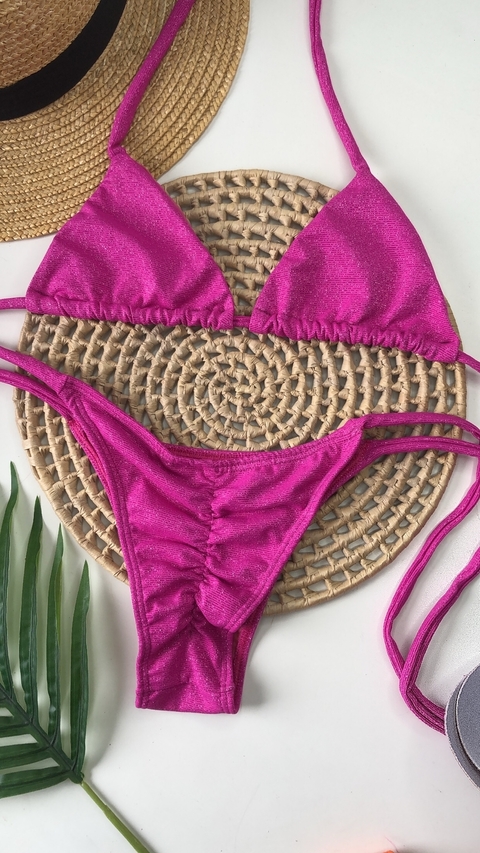Conjunto Lacinho Empina Bumbum Rosa Pink Lurex