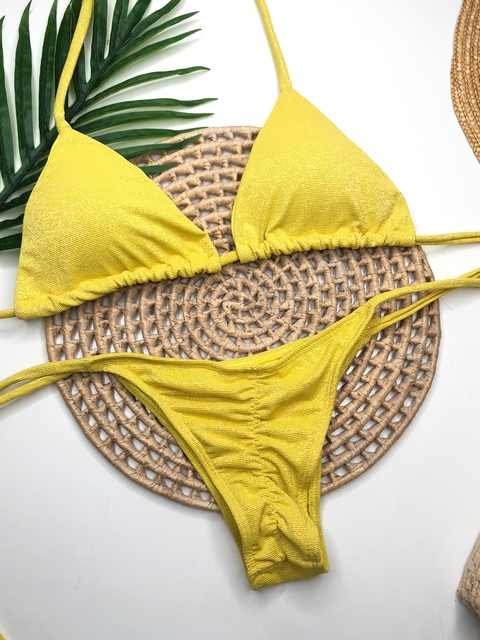 Conjunto Lacinho Empina Bumbum Amarelo Lurex