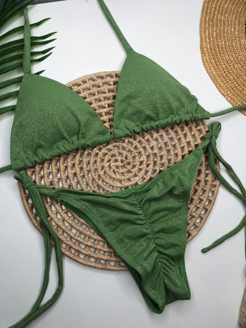 Conjunto Lacinho Empina Bumbum Verde Abacate Lurex
