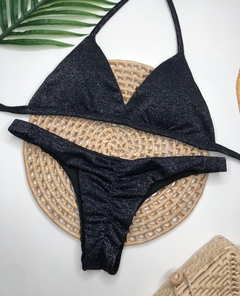 Biquíni Tanga Empina Bumbum Preto Lurex
