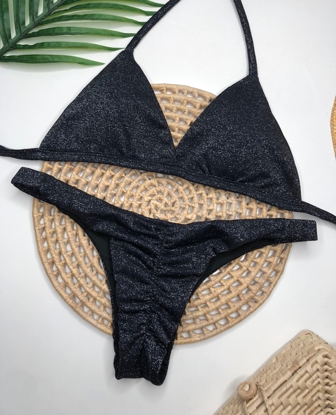 Biquíni Tanga Empina Bumbum Preto Lurex