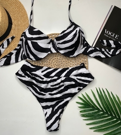 Conjunto Meia Taça Hot Pant Zebra Canelado