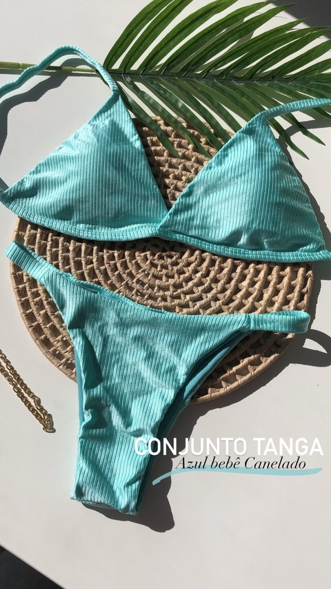 Conjunto Tanga Azul Bebê Canelado