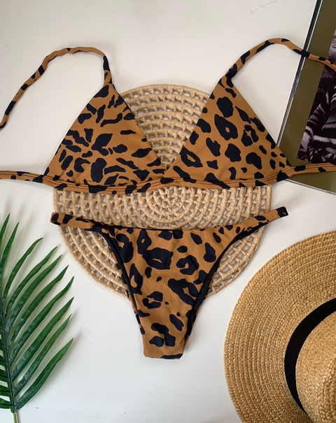 Conjunto Tanga Onça Marrom Liso