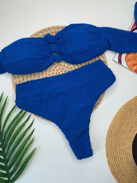Conjunto Tomara que Caia Azul Bic Calcinha Hot Pant