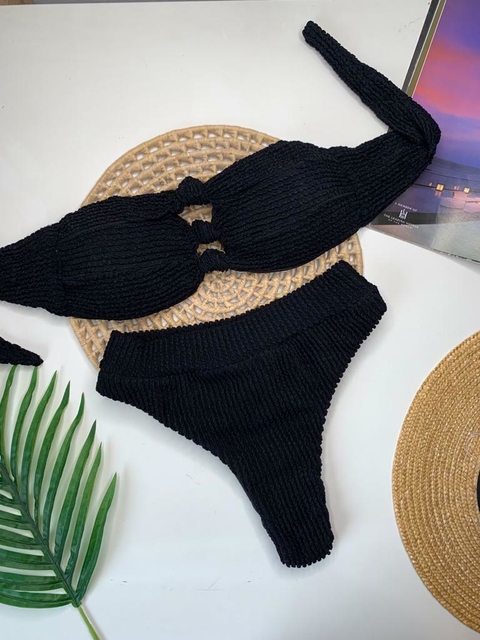 Conjunto Tomara que Caia Preto Calcinha Hot Pant