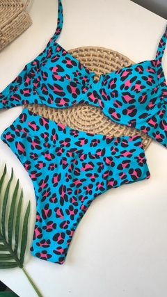 Conjunto Meia Taça Hot Pant Onça Azul Liso - comprar online