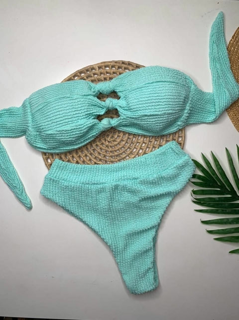 Conjunto Tomara que Caia Verde Água Calcinha Hot Pant