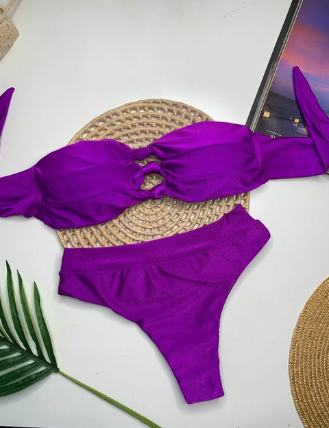 Conjunto Tomara que Caia Roxo Trilobol Calcinha Hot Pant