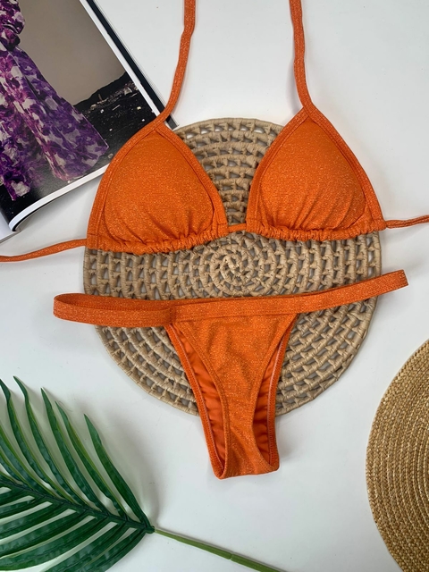 Biquíni Fita Fio Laranja Tangerina Lurex