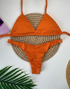 Biquíni Tanga Empina Bumbum Laranja Tangerina Lurex