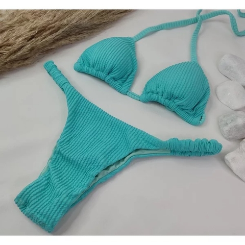 Conjunto Tanga Frufru Azul Claro Anarruga