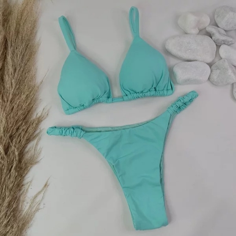 Conjunto Tanga Frufru Azul Bebê Liso