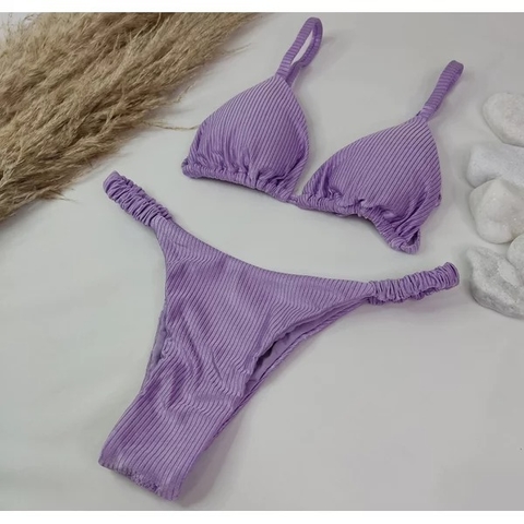 Conjunto Tanga Frufru Lilás Canelado