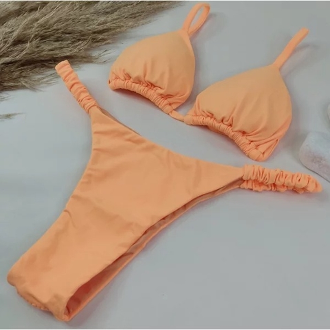 Conjunto Tanga Frufru Laranja Summer Liso
