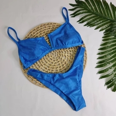 Conjunto Aro V Azul Escuro Canelado