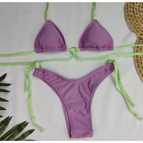 Conjunto Cancun Lilás com Tiras Menta Trilobol