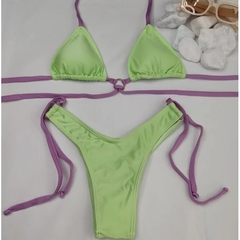Conjunto Cancun Menta com Tiras Lilás Trilobol