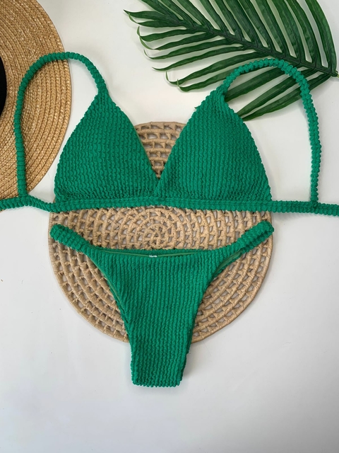 Conjunto Biquíni Tanga Verde Escuro Texturizado