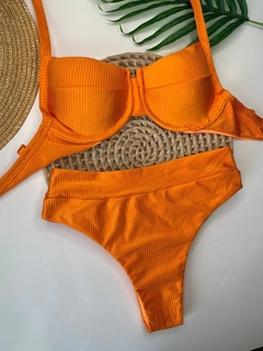 Conjunto Meia Taça Hot Pant Laranja Tangerina Canelado