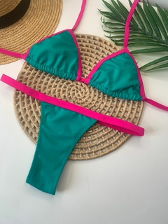 Biquíni Fita Fio Azul com Rosa Liso