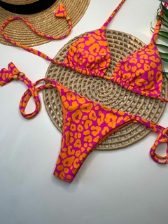 Conjunto Biquini Lacinho Onça Rosa Laranja Liso - comprar online