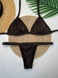 Biquíni Fita Fio Preto Dourado Lurex