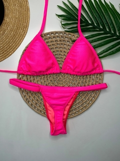 Biquíni Fita Fio Rosa Neon Canelado